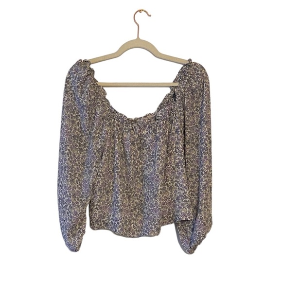 Women’s AE floral multicolor semi crop spring top lantern sleeve - Picture 1 of 8